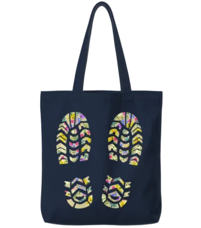 Funny Hiking Mountains Nature Outdoor Footprints Tote Bags - Navy