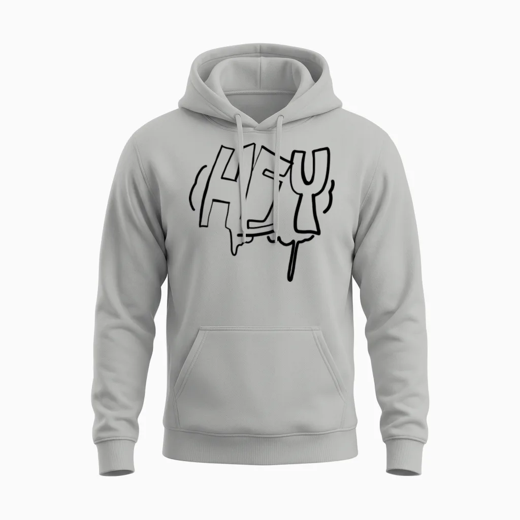 Hey Graffiti Bubble Letters Unisex Hoodie in Ash