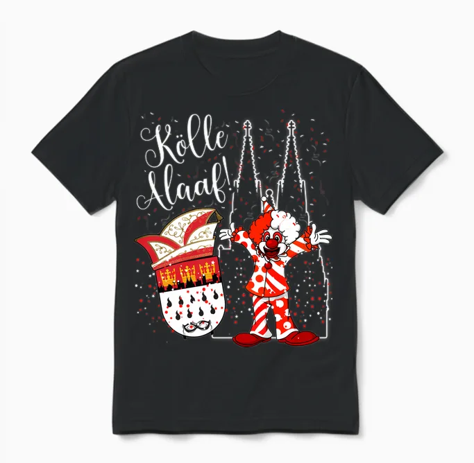 Cologne Cathedral Clown Kölle Alaaf Confetti Carnival Fashion Parade Long Sleeve Shirt, Black Unisex T-Shirt in Black