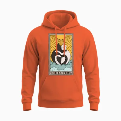 Cat the Lovers Tarot Card Design for a Tarot Card Unisex Hoodie - Orange