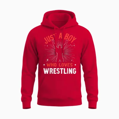 Just a Boy Who Loves Wrestling, Boys & Kids, Wrestler Boy Unisex Hoodie - Red