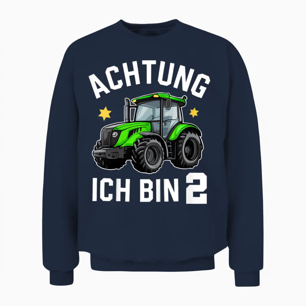 Kinder Achtung Ich Bin 2 Traktor Junge 2 Jahre Alt Trecker Geschenk Unisex Sweatshirt in Navy