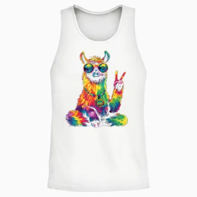 Hippie Peace Lama 70s Theme Party Costume T-Shirt, Black, S Unisex Tank Top - White