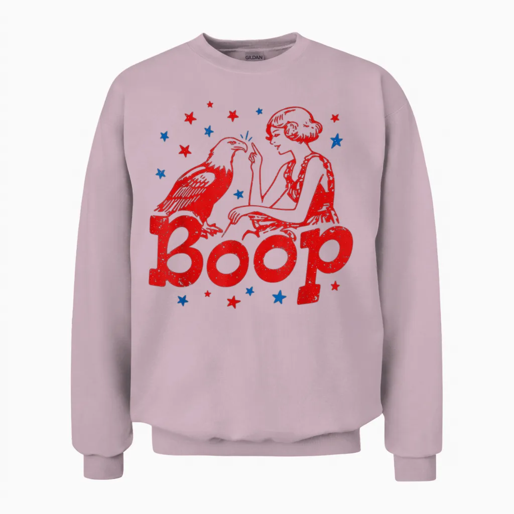 Boop Eagle Patriotic July Fourth Humor Unisex Sweatshirt in Light Pink