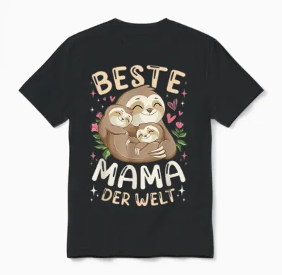 Beste Mama Der Welt Faultiere Mutter & 2 Kinder, Muttertag Unisex T-Shirt - Black