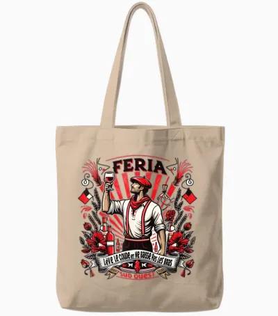 Feria Sud Ouest Elbow Raise Aperitif Red White Bayonne Dax T-Shirt, White, S Tote Bags - Natural