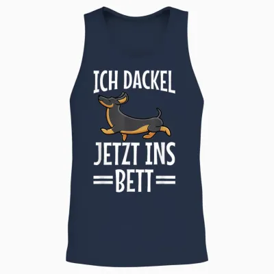 T-Shirt with German Text "ich Dachshund Jetzt Ins Bett Hund Müde Schlaf" Funny Sleep T-Shirt, Black Unisex Tank Top - Navy