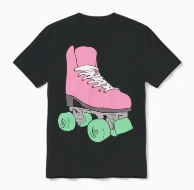 Retro Pink Roller Skate Unisex T-Shirt - Black