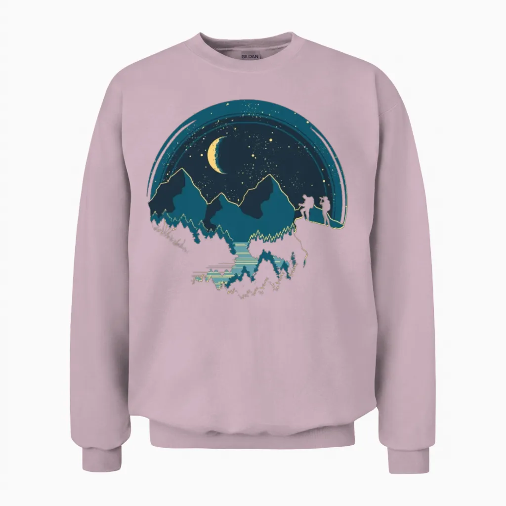 Night Hike Hiking & Outdoors Gift Unisex Sweatshirt in Light Pink
