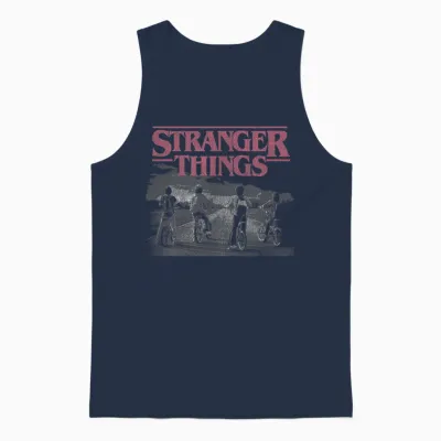 Stranger Things Poster Bike Scene T-Shirt, Blue, S Unisex Tank Top - Navy