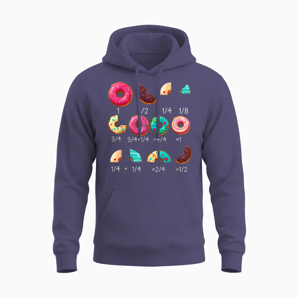 Math Donut Fraction Back to School Teacher Gifts Unisex Hoodie in Heather Sport Dark Navy