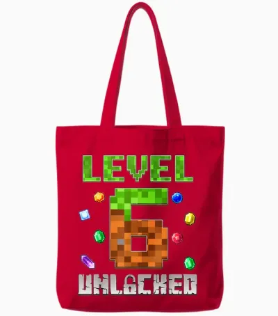 Birthday Boy Level 6 Unlocked 6th Birthday Game Pixel Tote Bags - Red