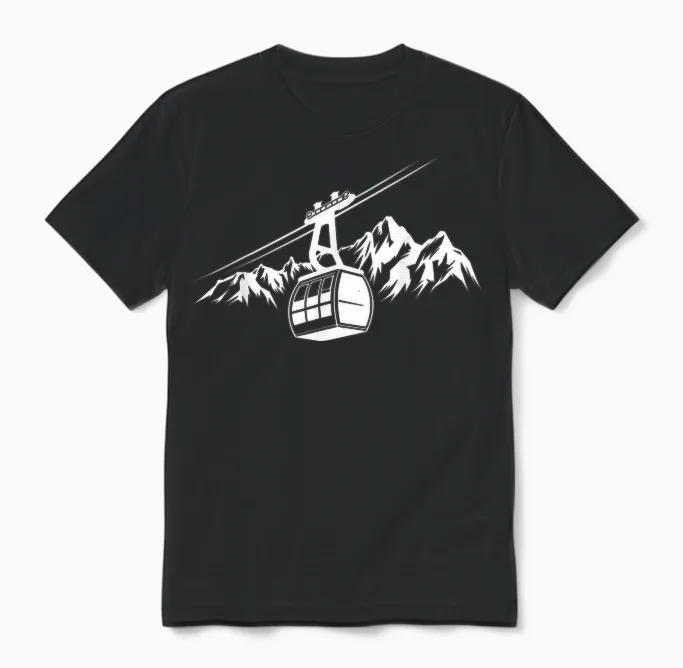 Ski Lift Gondola Mountains Alps Hiking Holiday Ski Holiday Hiking T-Shirt, Black, S Unisex T-Shirt in Black