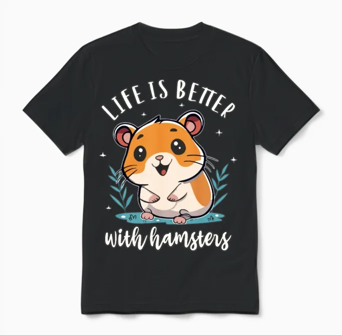 Hamsters Cute and Funny Unisex T-Shirt in Black