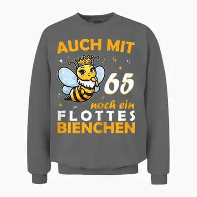 Women's 65th Birthday T-Shirt with 65 Years Still a Bee Motif, Black Unisex Sweatshirt - Graphite Heather