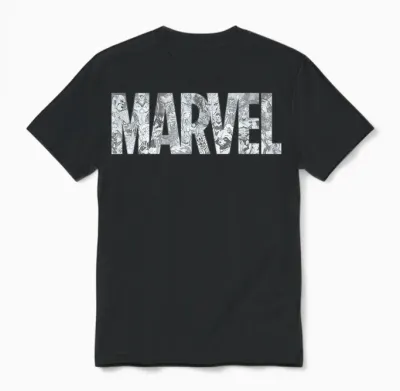 Marvel Logo Comics Gray Pencil Sketch Super Heroes Avengers T-Shirt, Black Unisex T-Shirt - Black