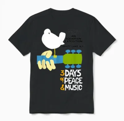 Woodstock Original Event T-Shirt, Gray Unisex T-Shirt - Black