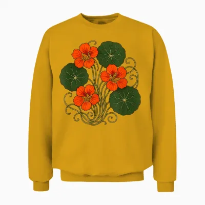 Nasturtium Flower Garden Plant Lovers Floral Art Nouveau Unisex Sweatshirt - Gold