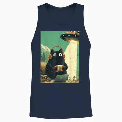 Vintage Japanische Katze Gamer Videospiele Abduktion Ufo Anime Unisex Tank Top - Navy