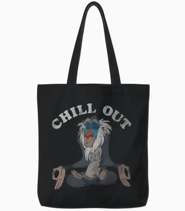 Disney Lion King Rafiki Chill Out Meditation Graphic Tote Bags in Black