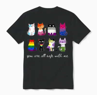 You Are All Safe with Me Cute Cat Pride Month Lgbt Support Unisex T-Shirt - Black