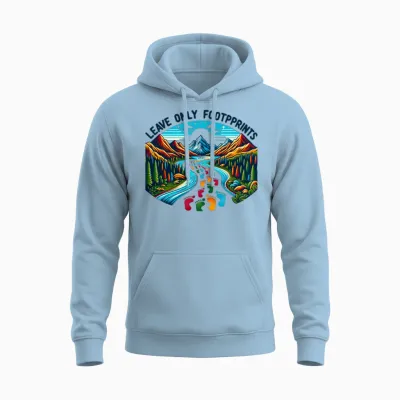 Footprints of Adventure, Camping and Hiking Unisex Hoodie - Light Blue