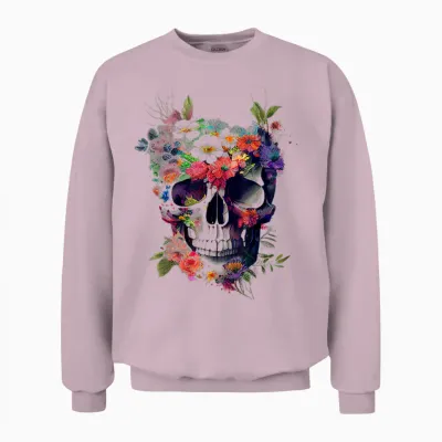 Totenkopf Mit Blumen Unisex Sweatshirt - Light Pink