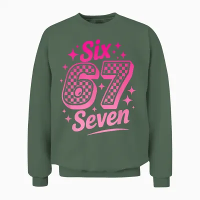 67 Six Seven 6-7 Sweet Italian Brainrot Kids Meme Unisex Sweatshirt - Military Green