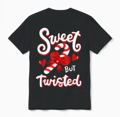Sweet but Twisted Funny Christmas Candy Cane Xmas Holiday Unisex T-Shirt - Black