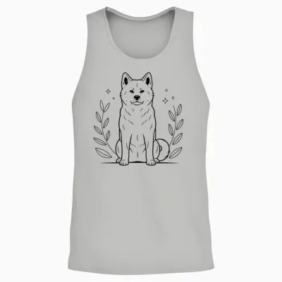 Line Art Japanese Akita Inu Minimalist Unisex Tank Top - Ash
