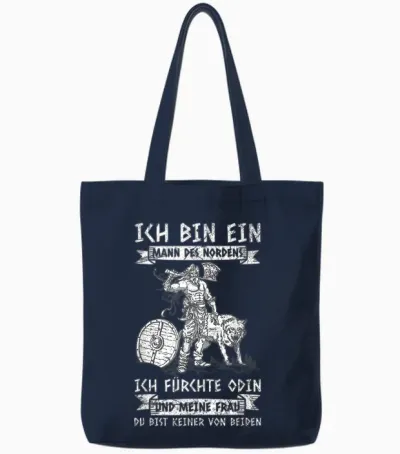 Men's Viking Ich Bin Ein Mann Des Nordens Nordmen T-Shirt, Black, S Tote Bags - Navy