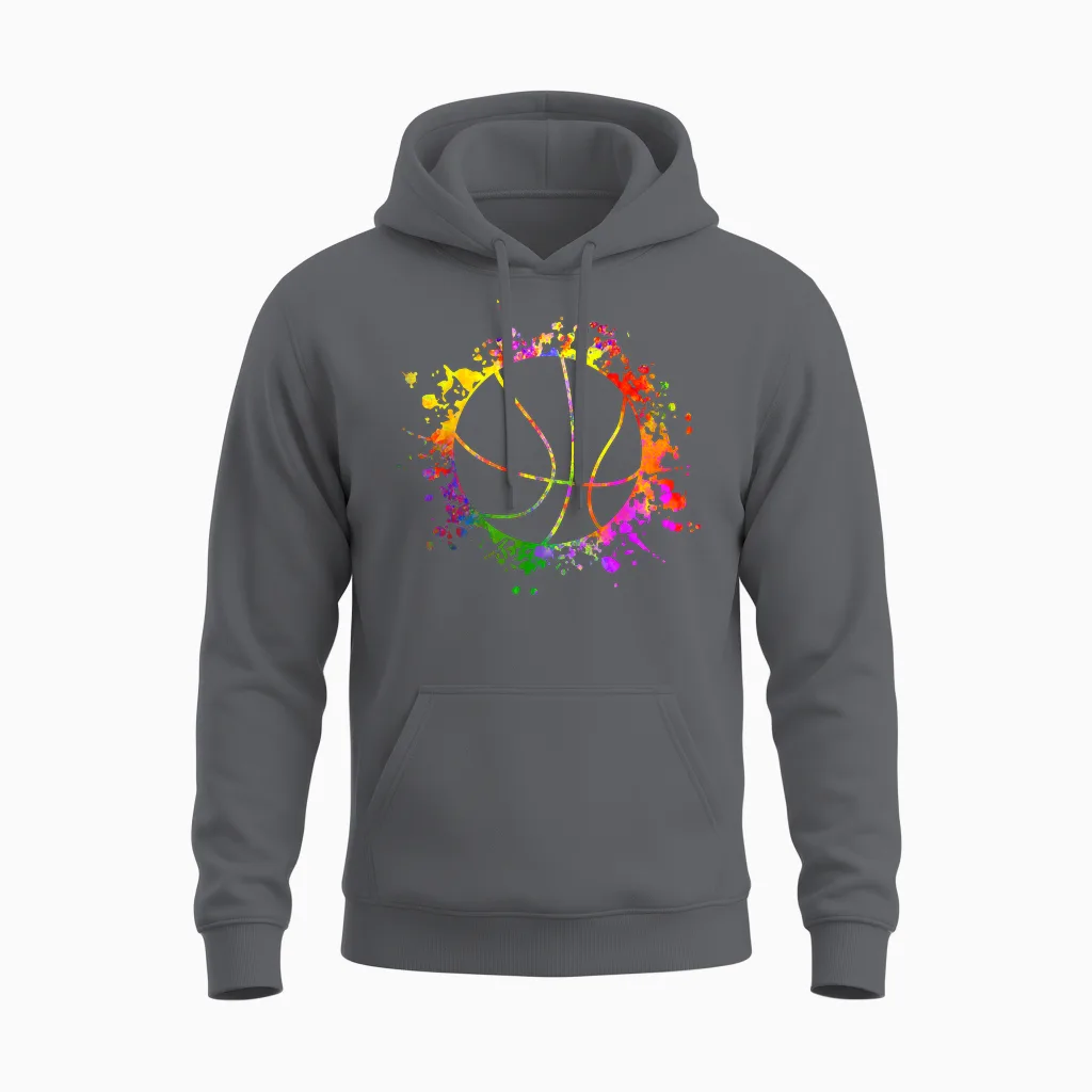 Basketball Colorful Splash Teen Girls Basketball Trainer T-Shirt, White Unisex Hoodie in Charcoal