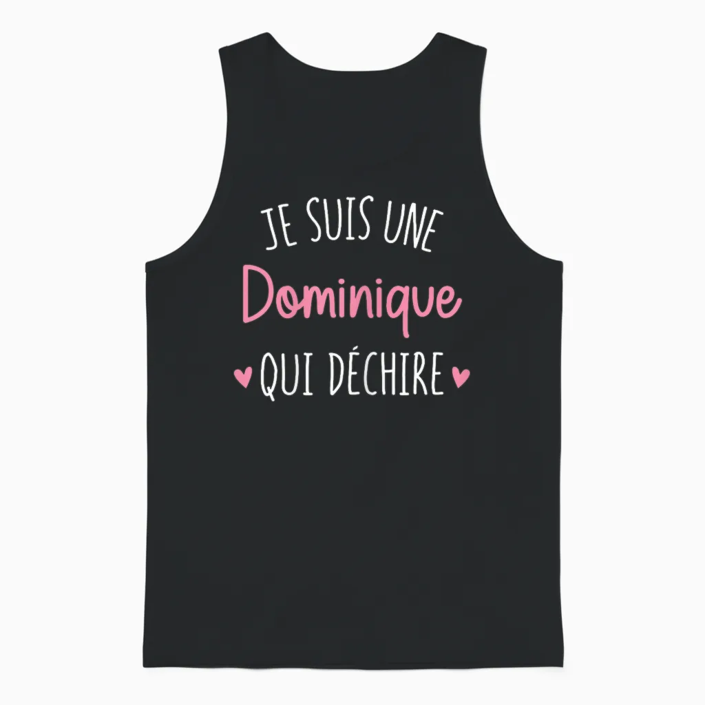 Personalised Women's Gift Name Dominique Qui Déchire T-Shirt, Black, Female X-Small Unisex Tank Top in Black