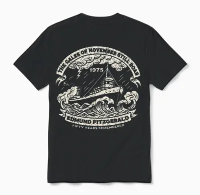 Edmund Fitzgerald Anniversary Great Lakes Maritime Memorial Unisex T-Shirt - Black