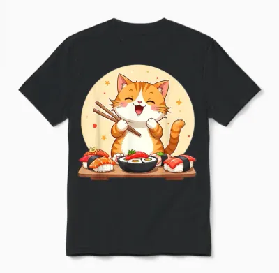 Japanese Sushi Kawaii Sushi Cat Lover T-Shirt, Black, S Unisex T-Shirt - Black