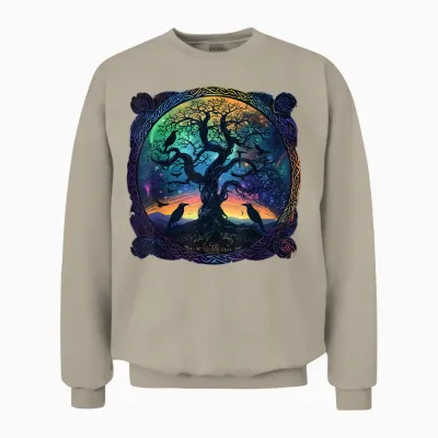 Hugin & Munin T-Shirt Raben Odins Wikinger Baum Des Lebens Unisex Sweatshirt - Sand