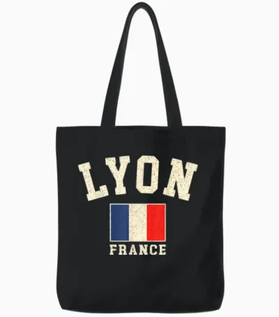 Vintage Lyon France French Flag Souvenir Graphic Retro Tote Bags - Black