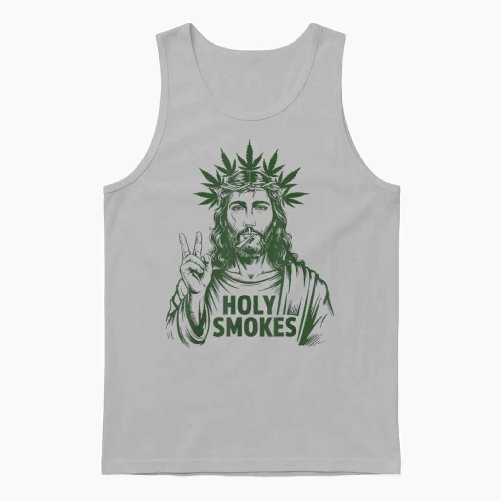 Retro Holy Smokes Jesus Marihuana Unkraut Cannabis Stoner 420 Unisex Tank Top in Ash