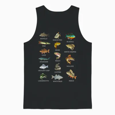 Types of Freshwater Fish Species Fishing Fisherman Anglers Unisex Tank Top - Black