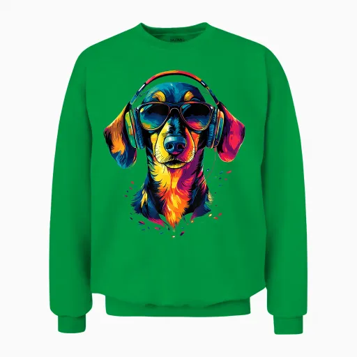 Dachshund with Sunglasses Dwarf Dachshund Dachshund Club Hunting Teckel T-Shirt, Black Unisex Sweatshirt in Irish Green