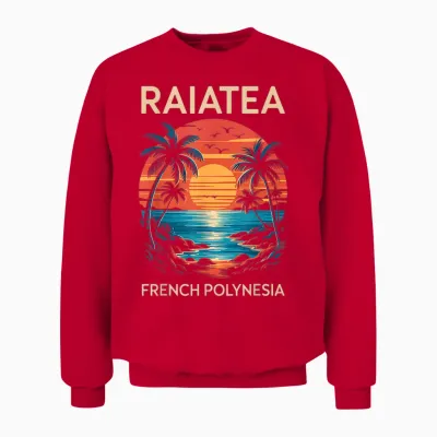 Coucher De Soleil Tropical Et Palmiers, Fun Raiatea Polynésie Française Unisex Sweatshirt - Red