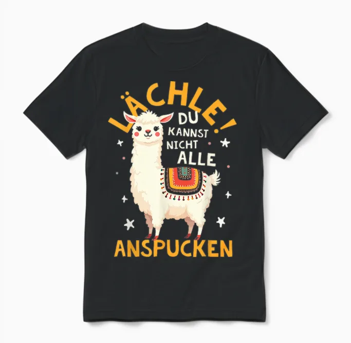 Smile Du Kannst Sie Nicht Alle Anspucken Lama Alpaca T-Shirt, Black, S Unisex T-Shirt in Black
