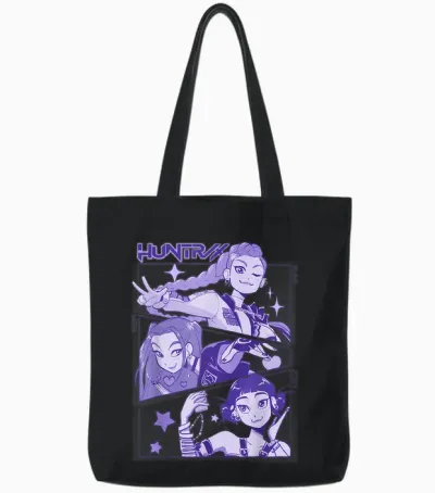 Kpop Demon Hunters Halloween Huntrix Cute Manhwa Panels Tote Bags - Black