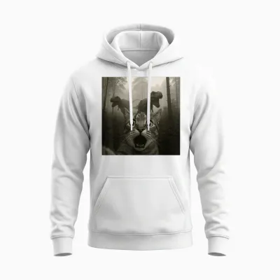 Cat Selfie with Rex Dinosaur Funny Cat Kids Men Women Unisex Hoodie - White