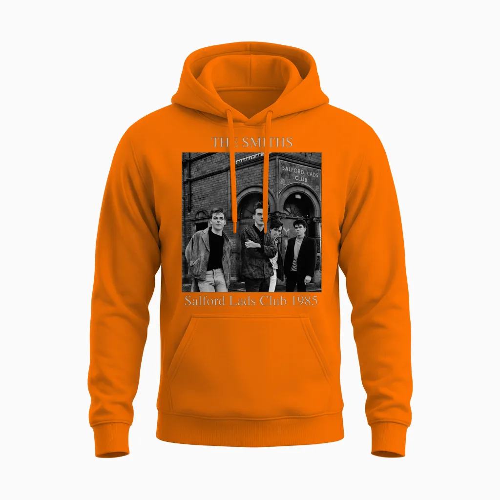 The Smiths Morrissey Salford Lads Club 1985 Stephen Wright Manche Longue Unisex Hoodie in Safety Orange