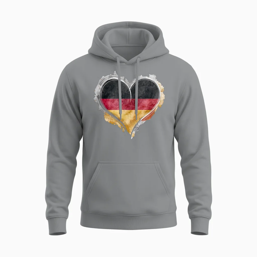Leuchtendes Herz, Deutsche Flagge, Farben, Deutschland-Fan Unisex Hoodie in Sport Grey