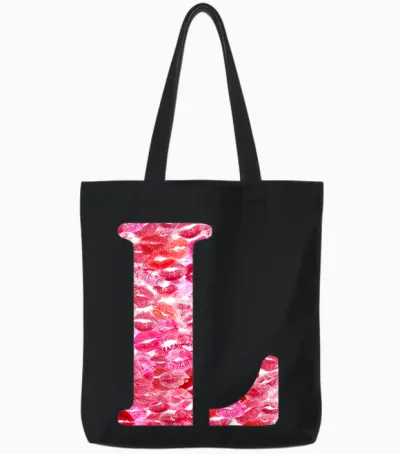 Back Print Only - Lipstick Kisses for Boyfriend Letter L T-Shirt, Black, S Tote Bags - Black