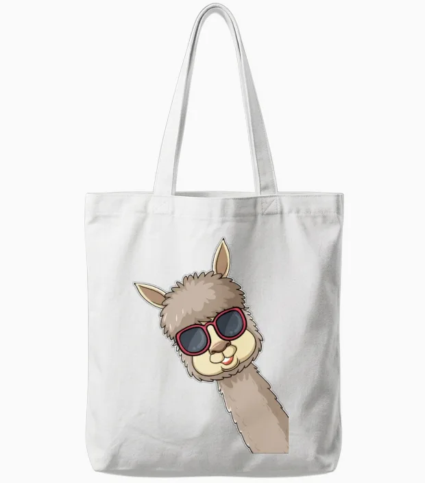 Funny Llama Sunglasses Llama Lover Funny Alpaca Tote Bags - White