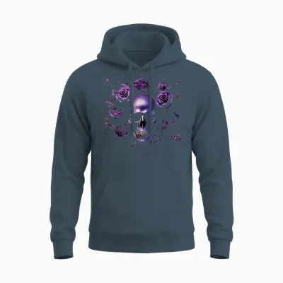 Totenkopf Mit Lila Rosen Gothic Unisex Hoodie - Dark Heather