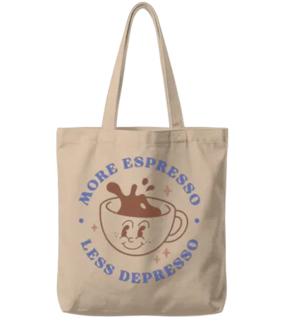 More Espresso Less Depresso Tote Bags - Natural